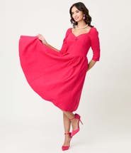 Unique Vintage Woven Sweetheart Neckline Lamar Swing Dress