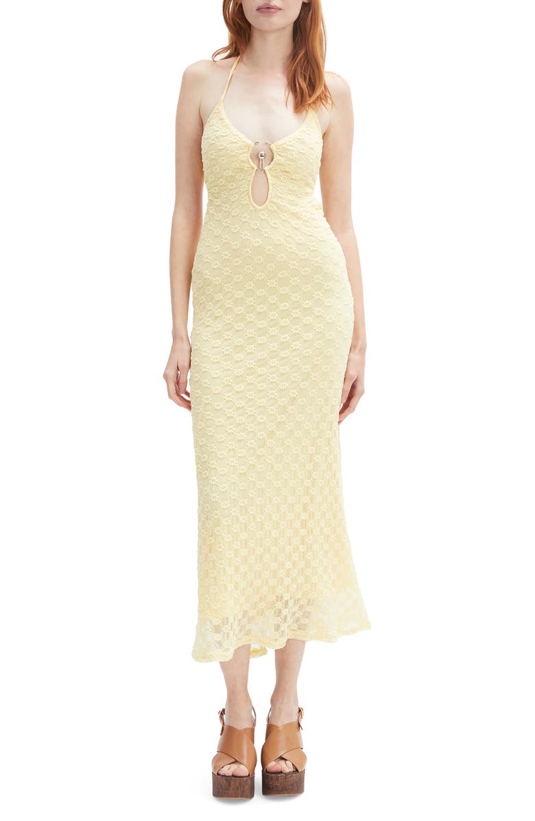 Bardot Rosala Halter Lace Maxi Dress, Main, color, Canary Yellow