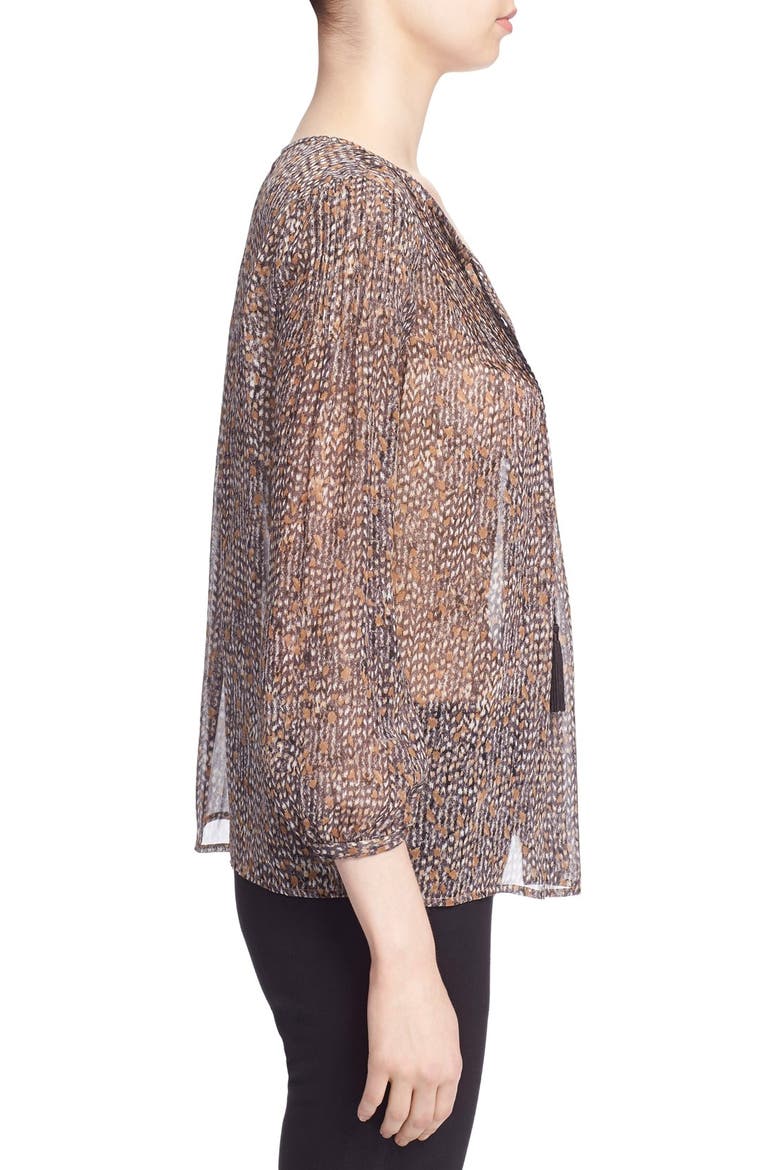 'Suzetta' Split Neck Print Silk Blouse, Alternate, color, CAVIAR