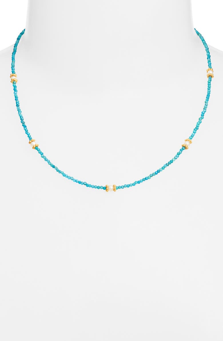 Kiara by Ki-ele Taylor Apatite & Freshwater Pearl Beaded Necklace, Alternate, color, Blue/ Gold
