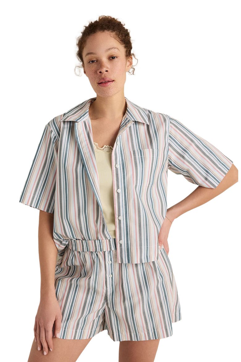 Organic Cotton Poplin Summer Stripe Pajama Top, Main, color, White Multi