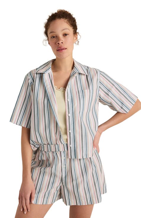 Organic Cotton Poplin Summer Stripe Pajama Top