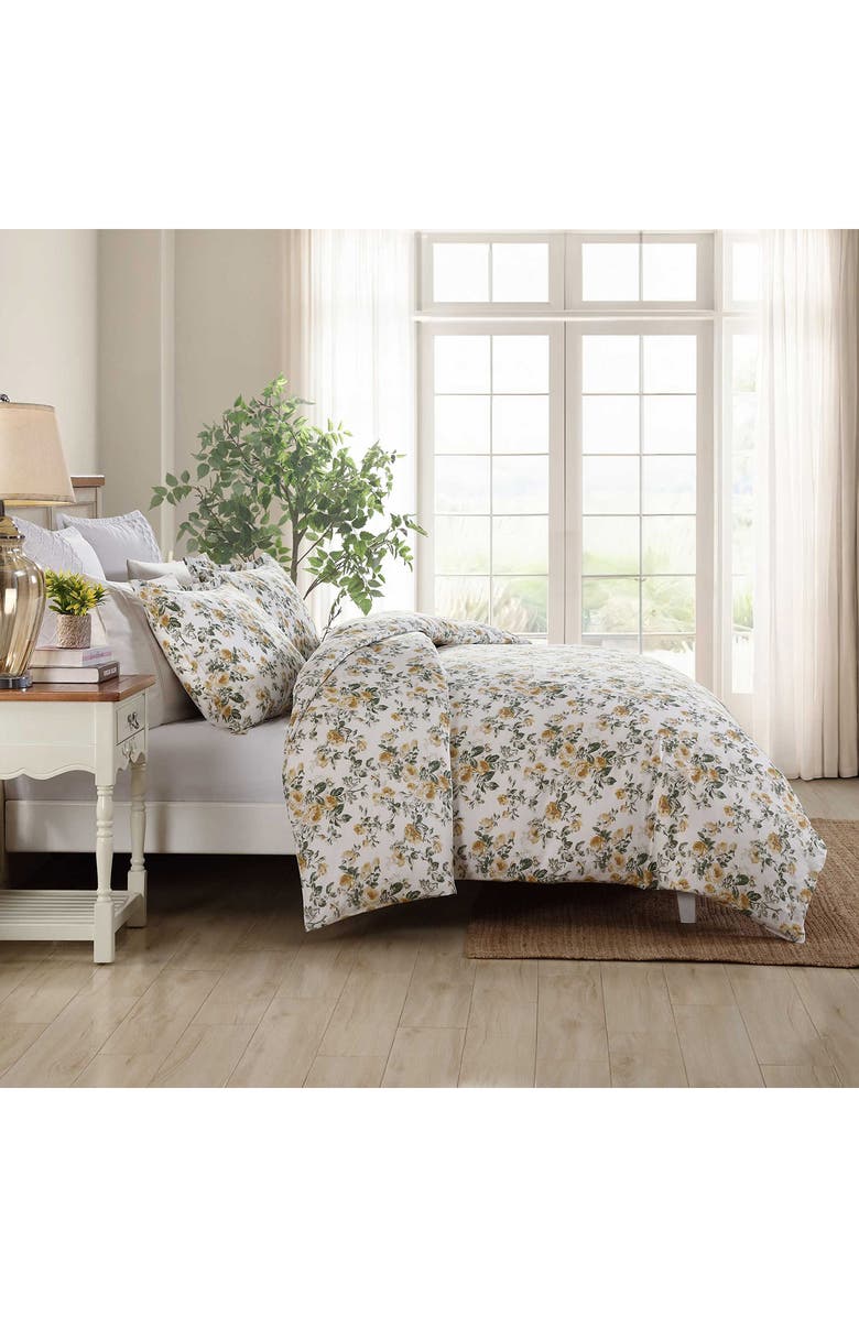 Laura Ashley Roses Duvet Cover & Sham 3-Piece Set, Alternate, color, Gold/ Green