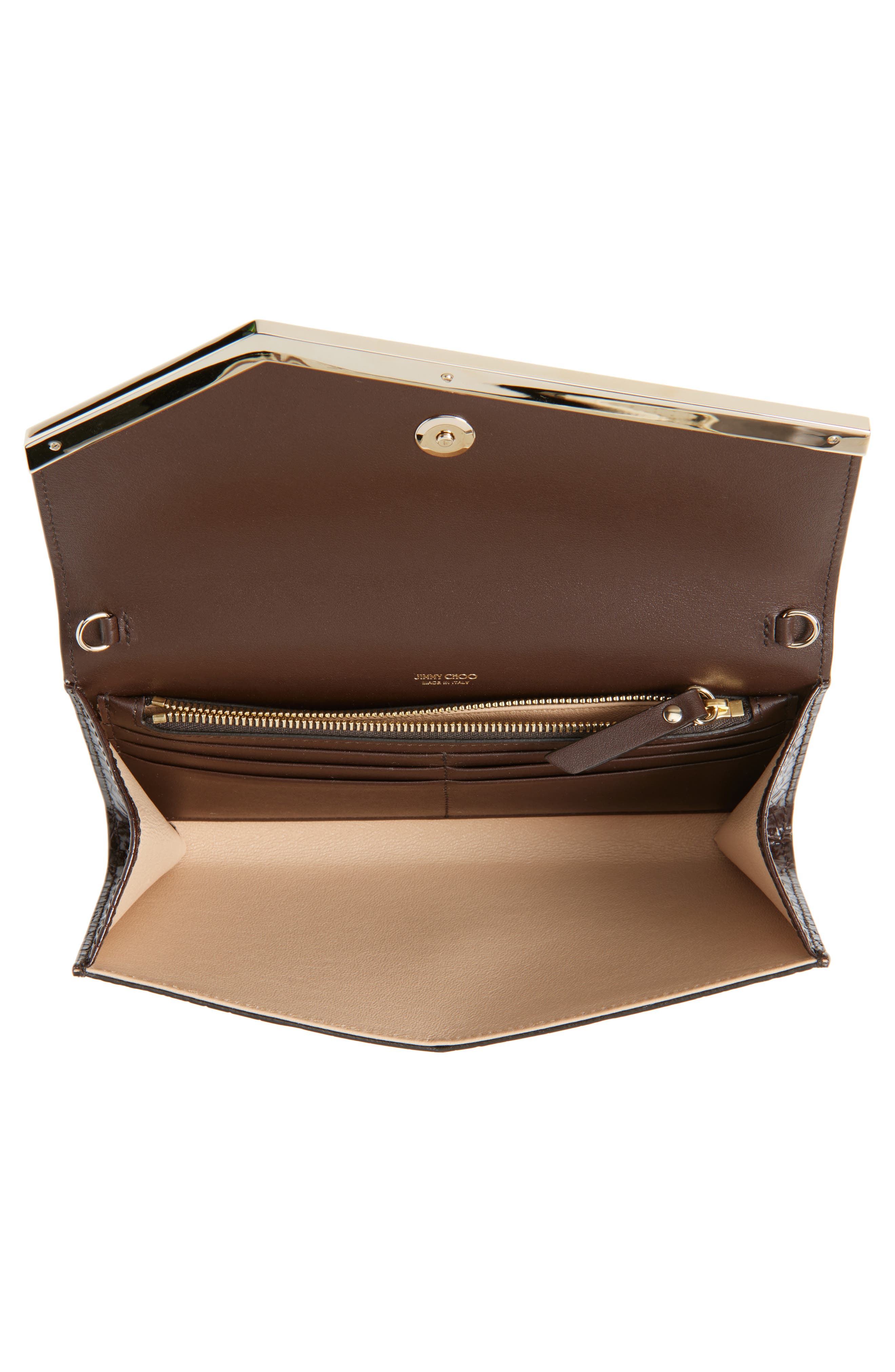 Jimmy Choo Emmie Croc Embossed Leather Clutch, Alternate, color, Chocolate/ Light Gold