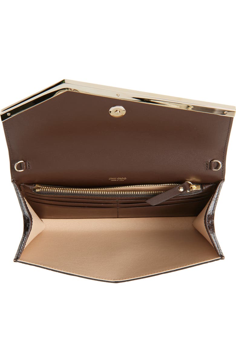 Jimmy Choo Emmie Croc Embossed Leather Clutch, Alternate, color, Chocolate/ Light Gold