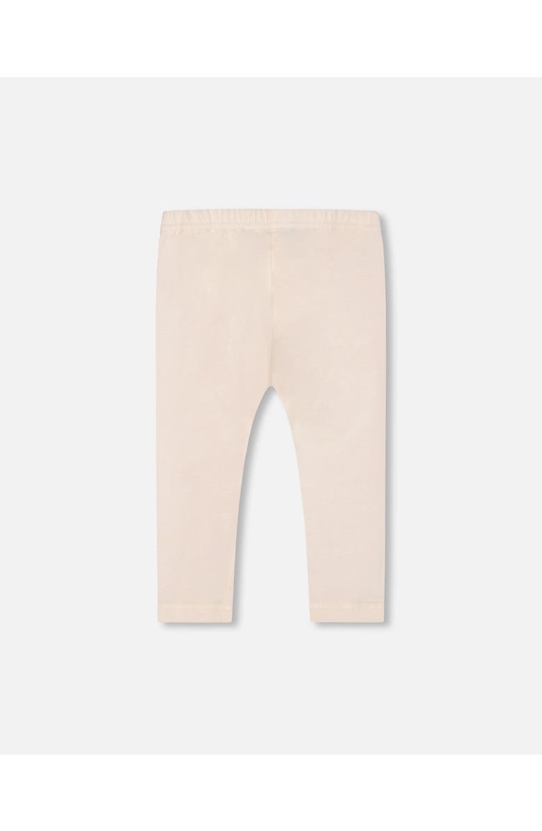 Deux par Deux Little Girl's Organic Cotton Legging Cream With Blue Flowers, Alternate, color, 