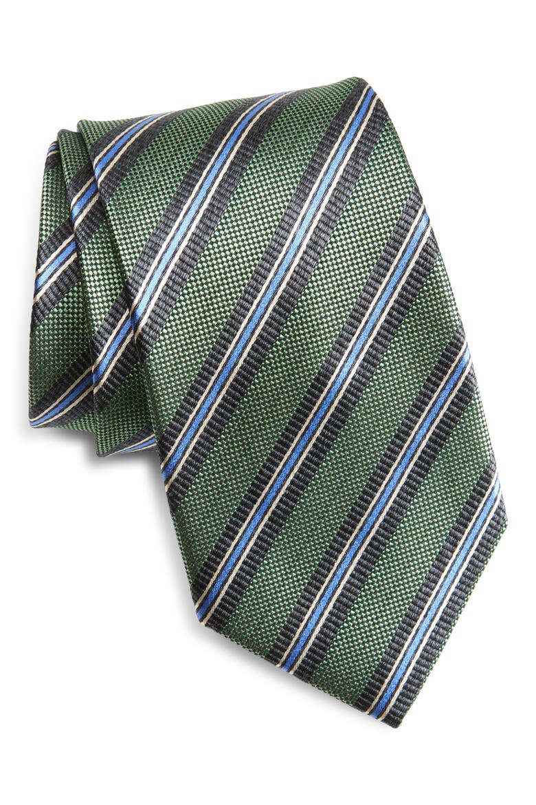 Stripe Silk Tie, Main, color, GREEN