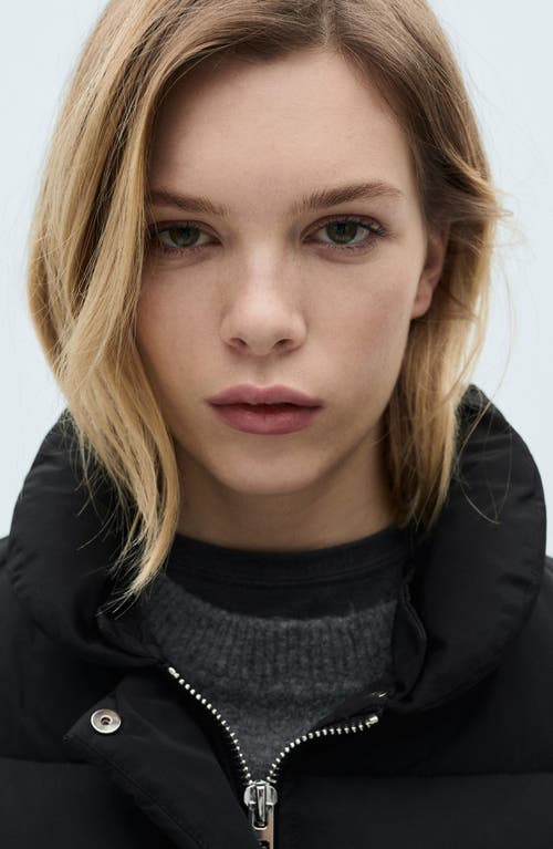 Mango Quilted Puffer Jacket With Removable Faux Fur Collar In Black