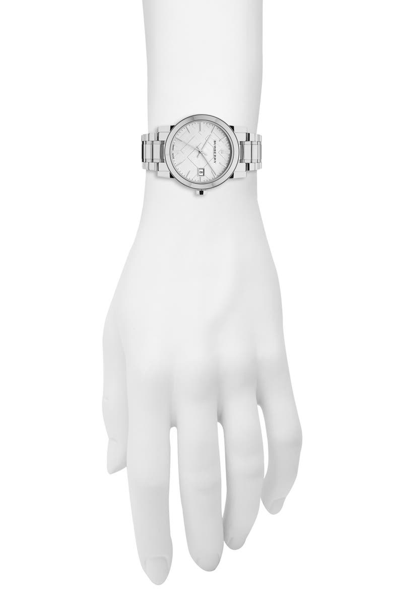 Burberry Medium Check Stamped Bracelet Watch, 34mm, Alternate, color, 