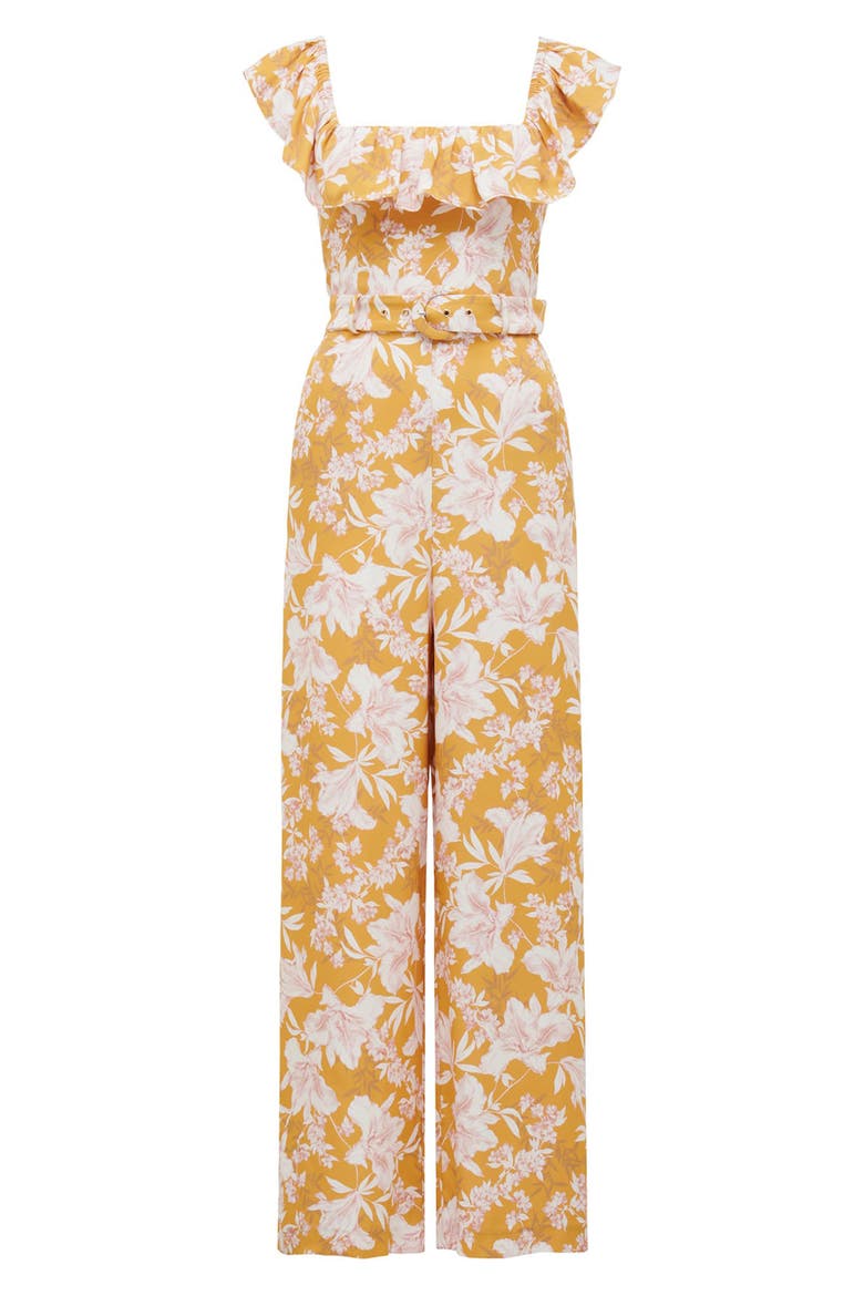 Samantha Floral Frill Belted Jumpsuit, Alternate, color, YELLOW PRINT