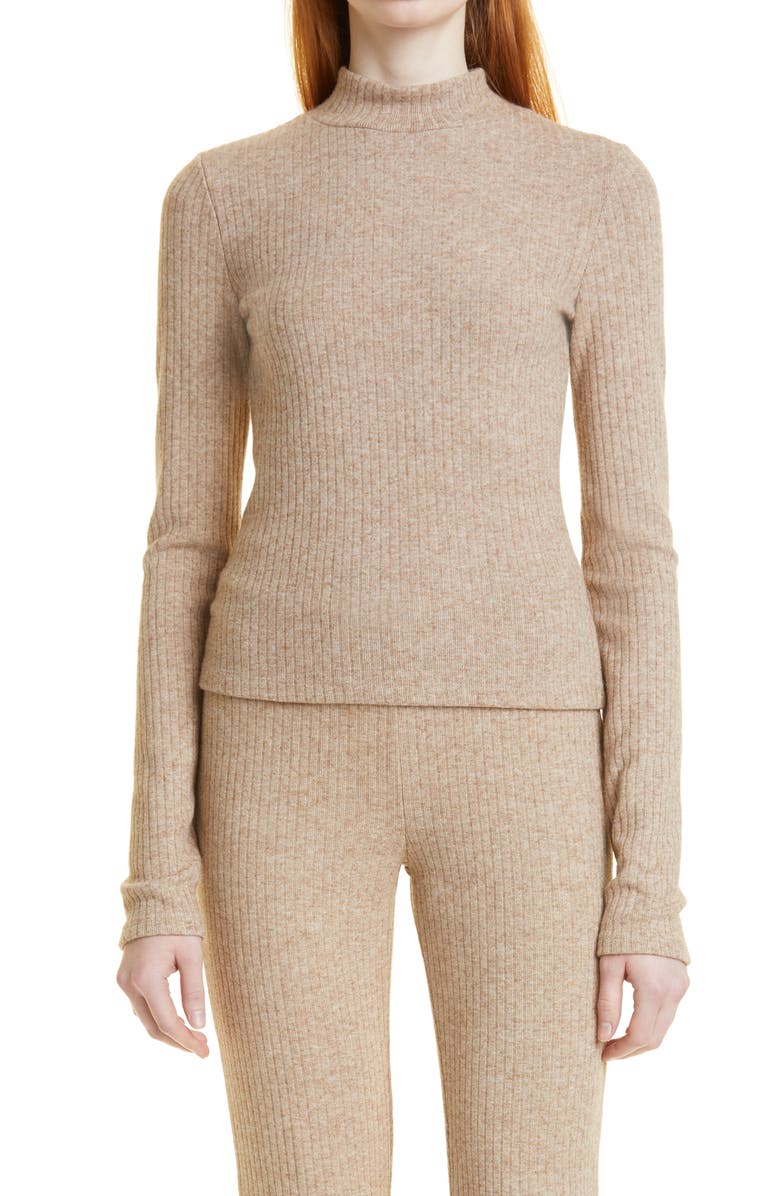 Vince Rib Long Sleeve Mock Neck Sweater, Main, color, Wheat