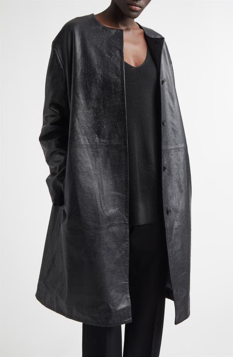 Yari Ostrich Embossed Lambskin Leather Coat