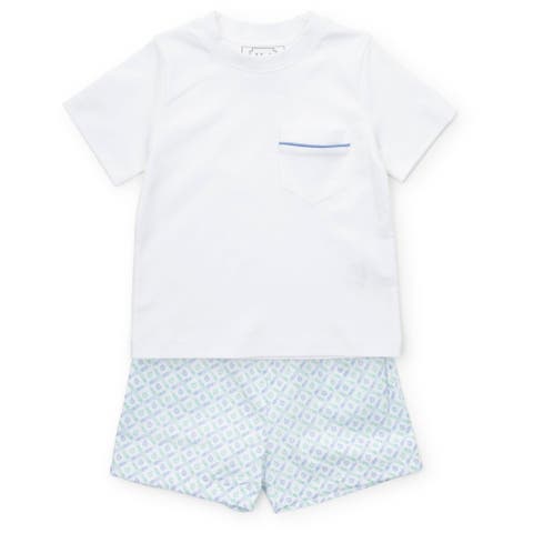 Lila & Hayes Boys Hudson Shorts Set - Sandcastles Aqua Blue main image 1