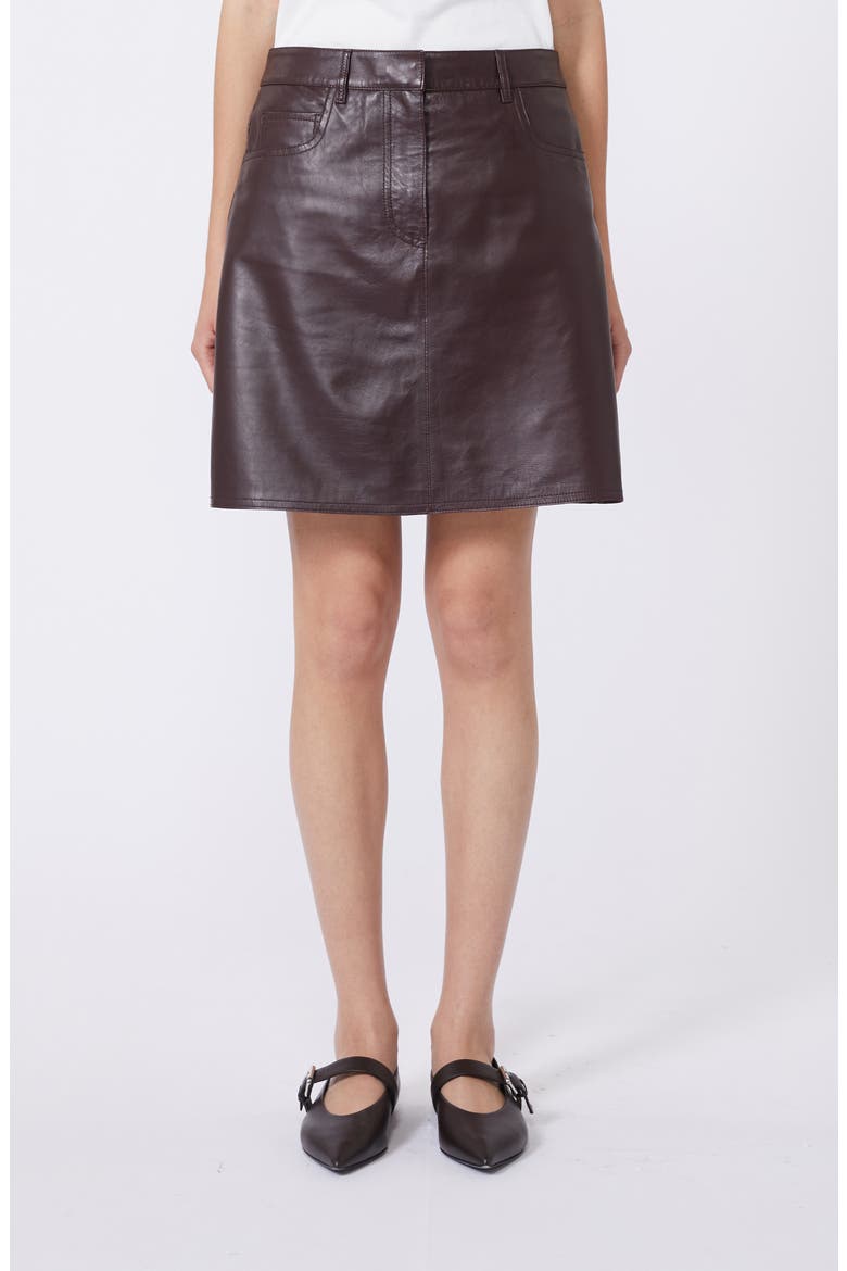 Doncia Leather Miniskirt, Main, color, BORDEAUX