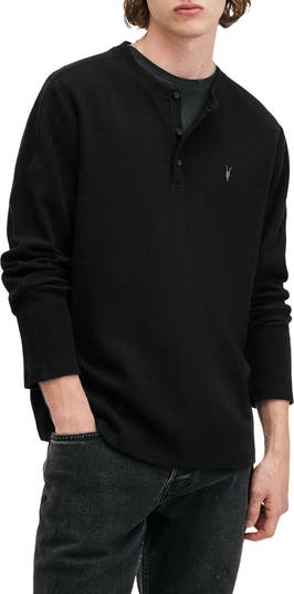 Allsaints black brace long sleeve online Henley t shirt pullover sz Xl