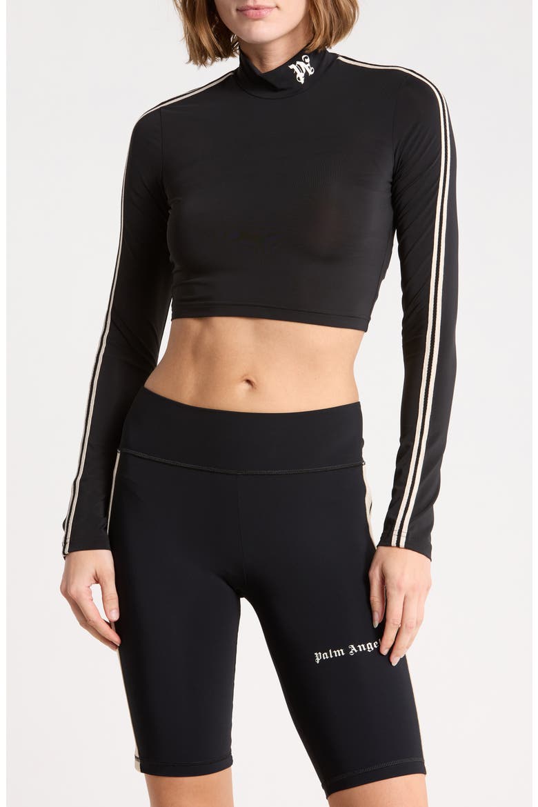 Mock Neck Long Sleeve Crop Top, Main, color, BLACK/WHITE