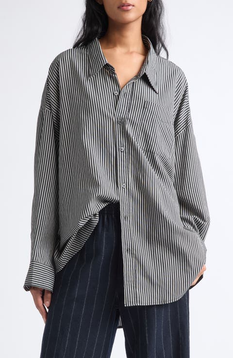 Oversize Drop Neck Stripe Button-Up Shirt
