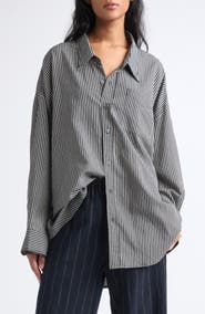 R13 Oversize Drop Neck Stripe Button-Up Shirt