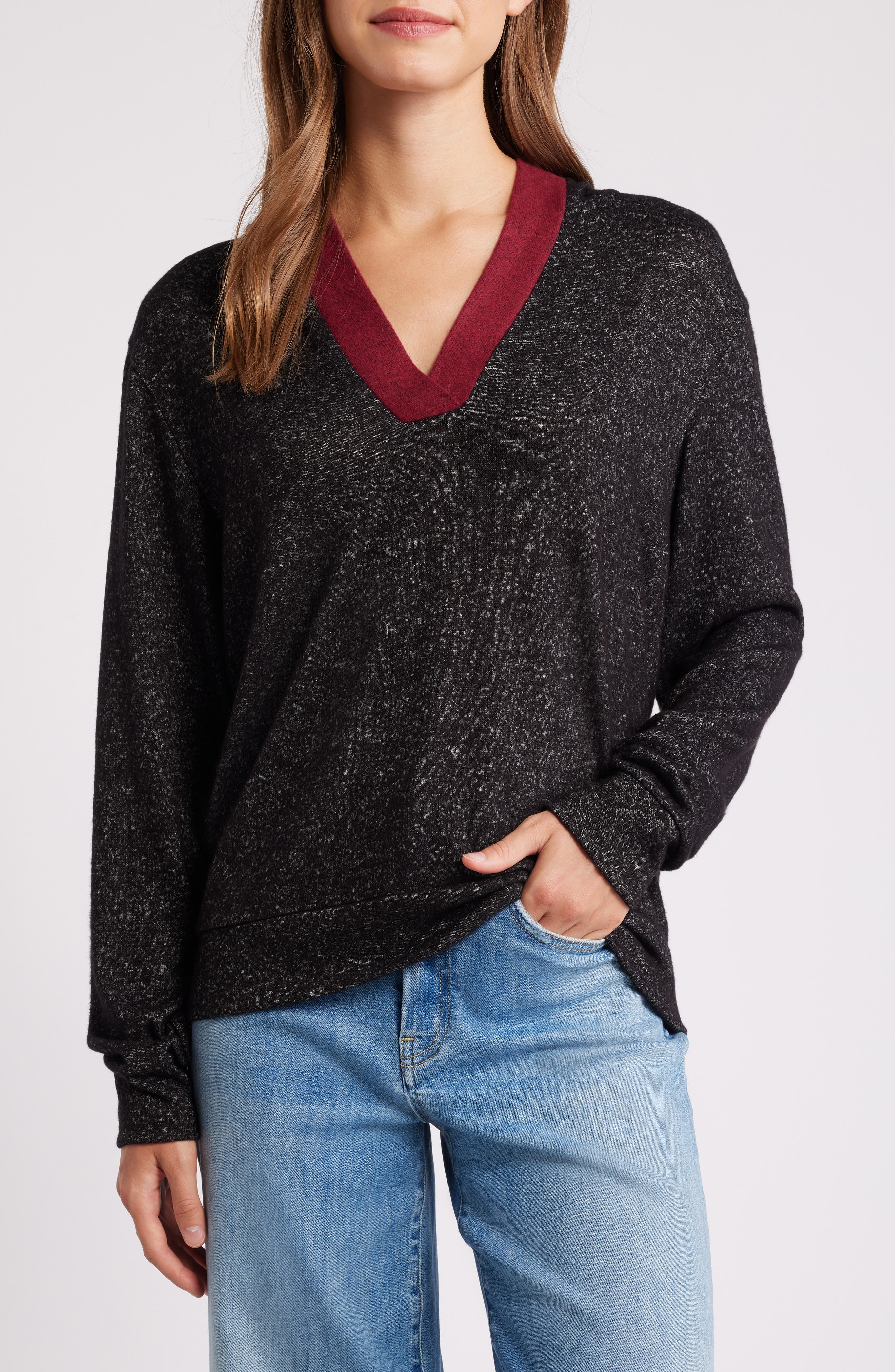 Hooded V-Neck Pullover