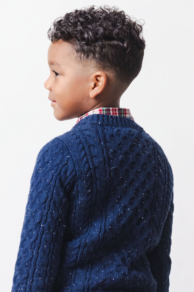 Kids' Organic Cotton Cable Knit Pullover Sweater, Alternate, color, Navy Fleck