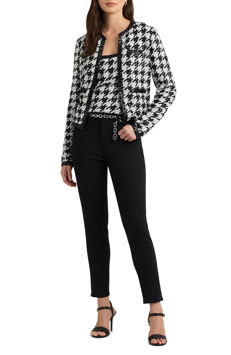 Lauren Ralph Lauren Houndstooth Sequin Top, Alternate, color, Cream/ Black