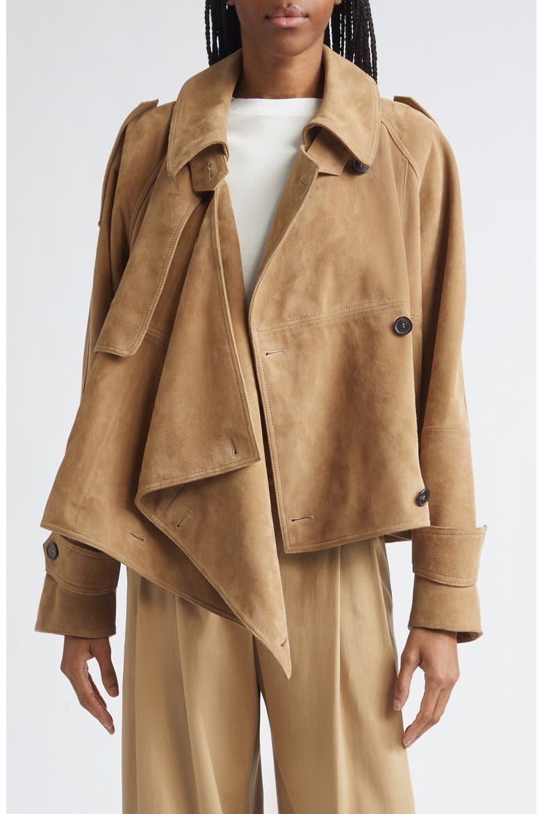 Cascade Double Breasted Suede Jacket, Main, color, SAND