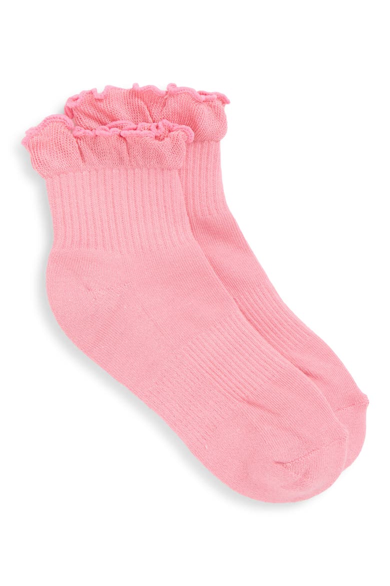 Ruffle Cotton Blend Quarter Socks, Main, color, PETAL PINK