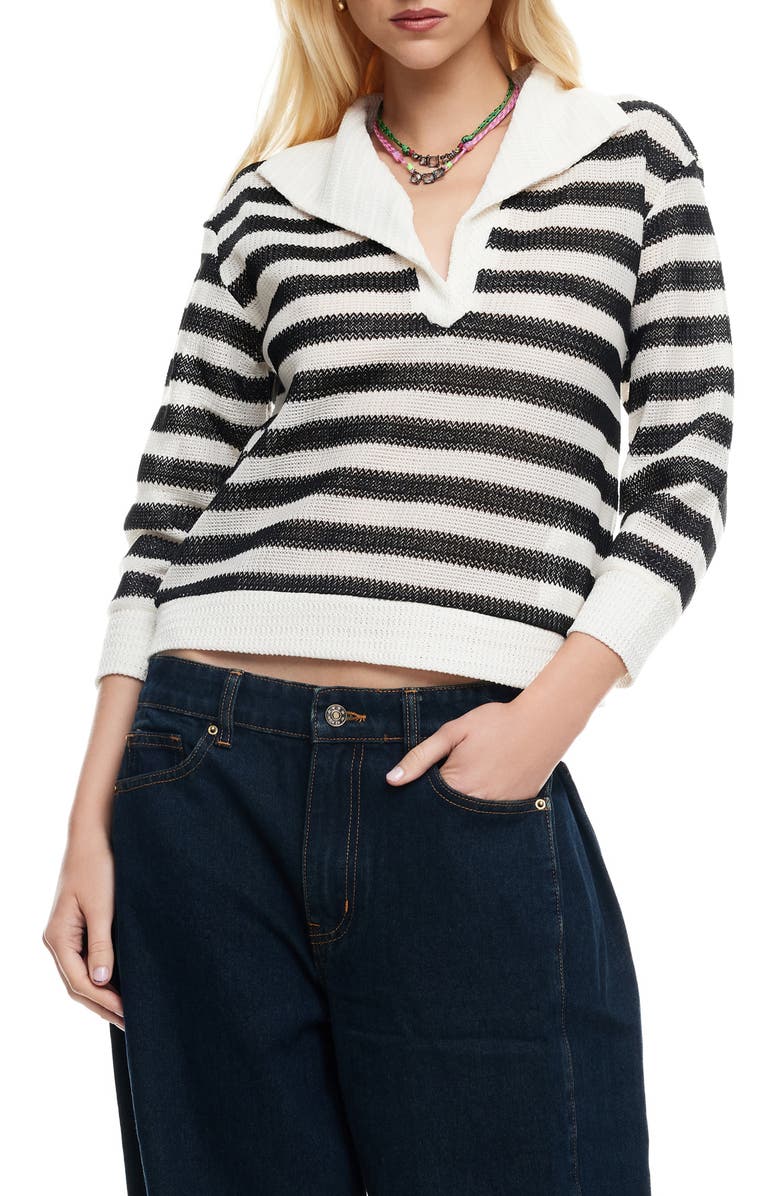 LIONESS Stripe Johnny Collar Crop Sweater, Main, color, 