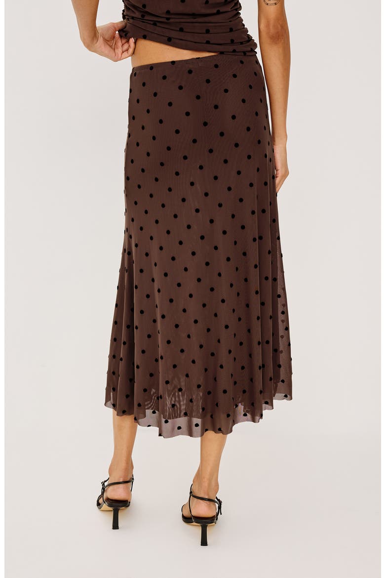 Jordan Mesh Midi Skirt, Alternate, color, CHOCOLATE POLKA DOT