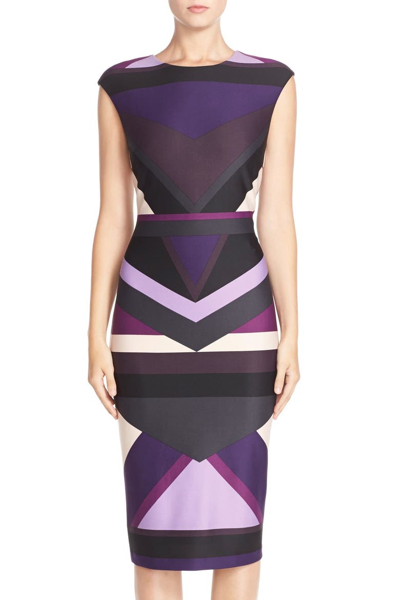 Colorblock Ponte Midi Dress, Main, color, PURPLE MULTI