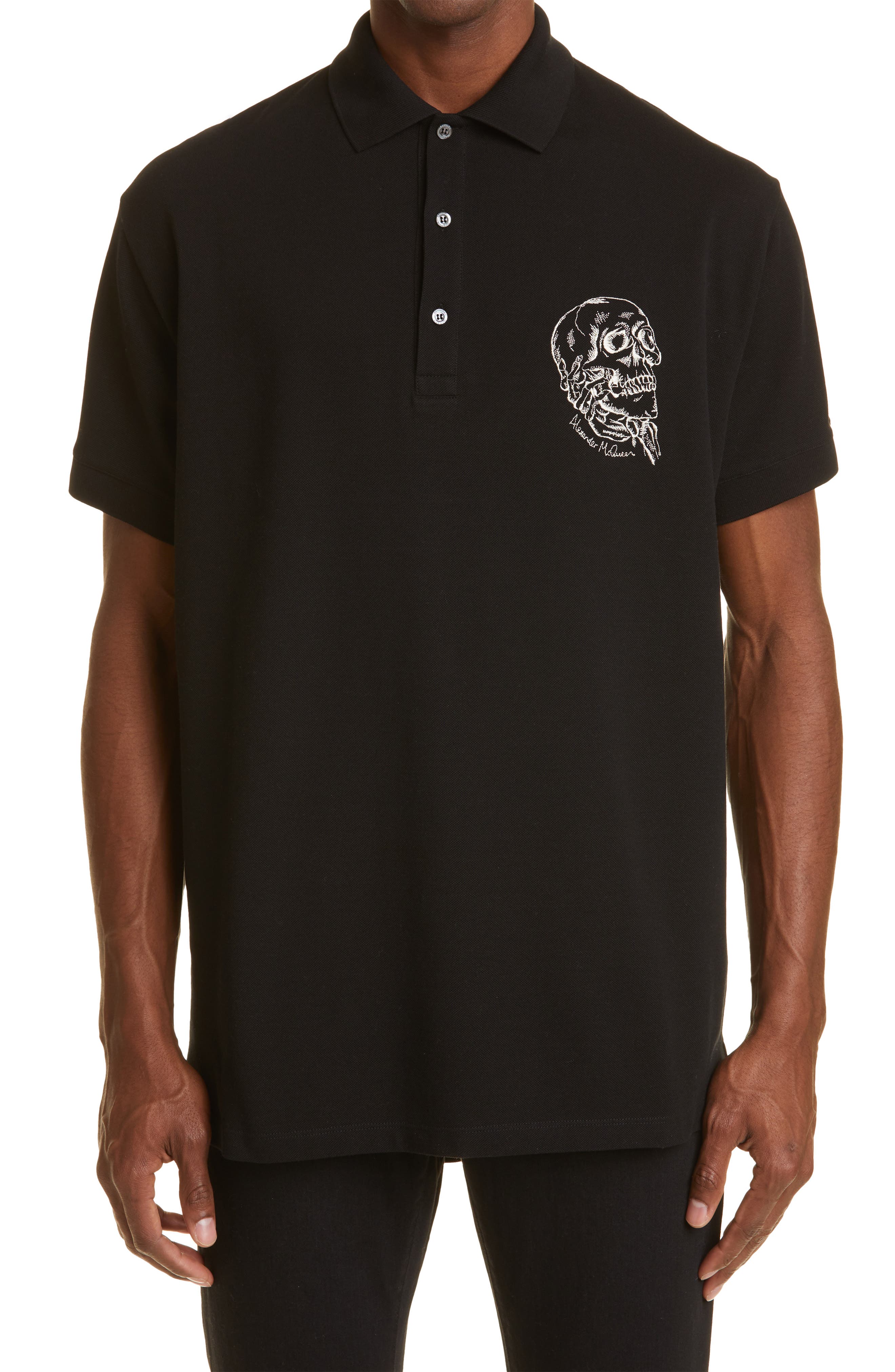 McQueen Alexander McQueen Men's Skull Embroidery Oversize Polo