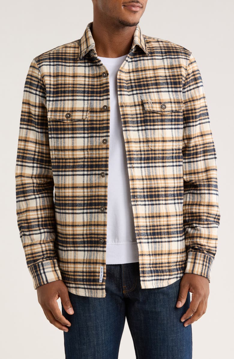 Original Penguin Plaid Flannel Shirt Jacket, Main, color, Birch