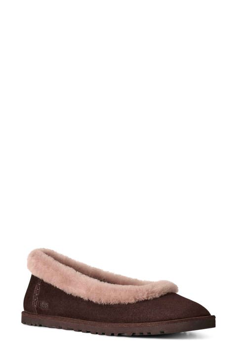 Zora Genuine Shearling Trim Ballet Flat (Women)