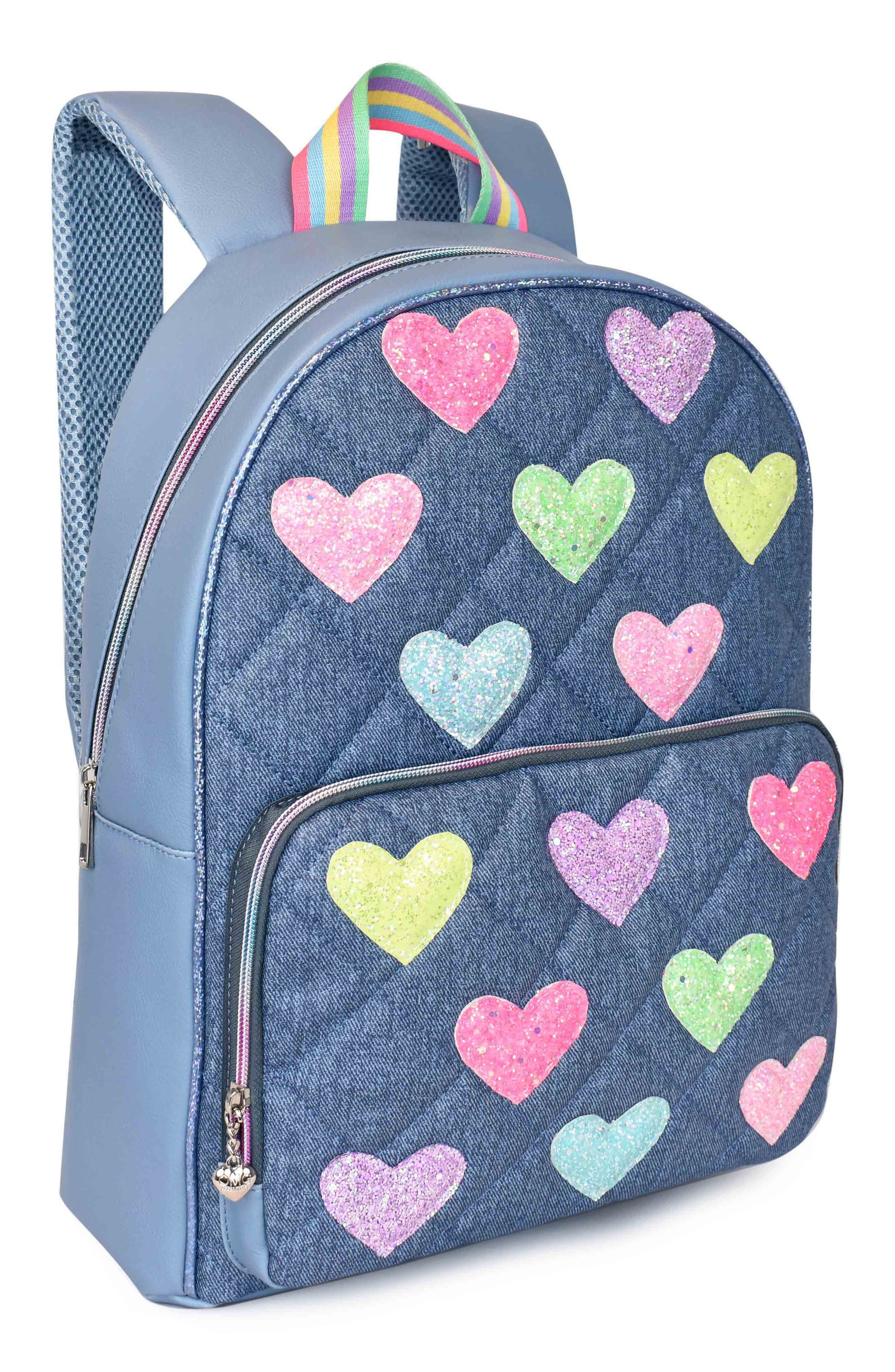 OMG Accessories Kids' Heart Diamond Quilted Denim Backpack, Alternate, color, 