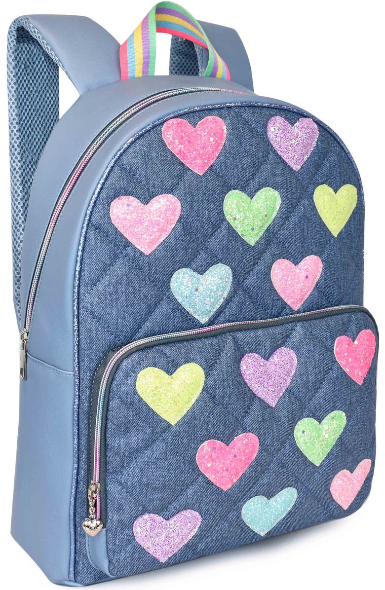 OMG Accessories Kids' Heart Diamond Quilted Denim Backpack, Alternate, color,