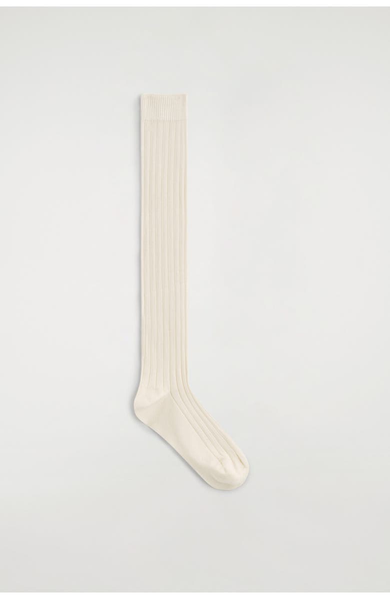 COS Ribbed Silk Knee Socks, Main, color, Ivory