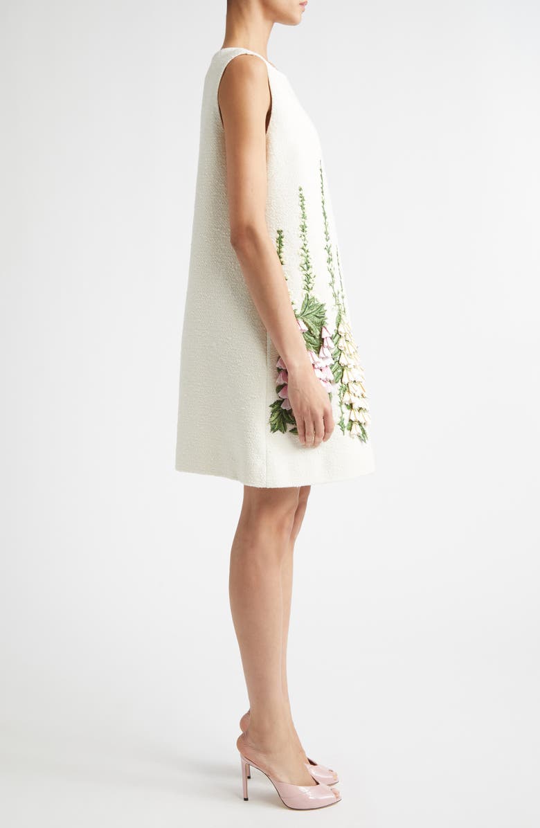 Oscar de la Renta Floral Embroidered Tweed Dress, Alternate, color, Ivory