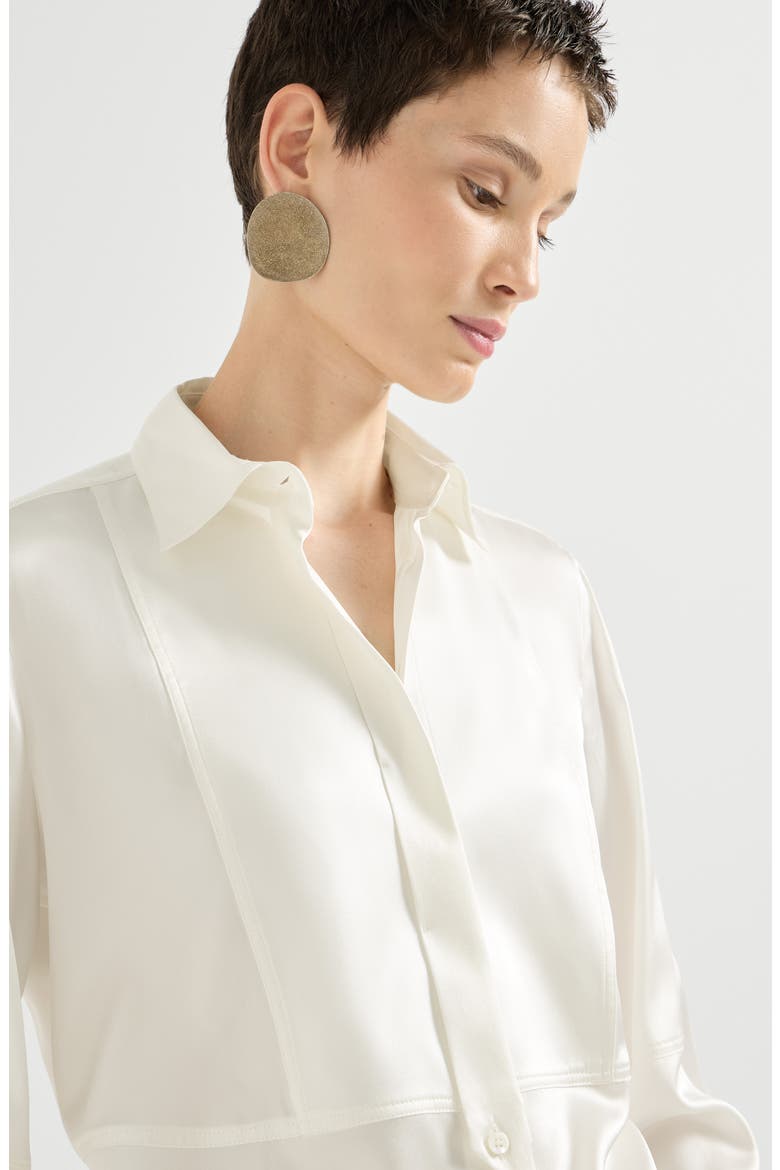 Stretch silk satin shirt with monili, Alternate, color, White