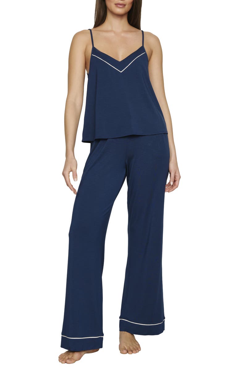 Eberjey Gisele V-Neck Camisole and Pants Pajama Set, Main, color, Navy/ Ivory