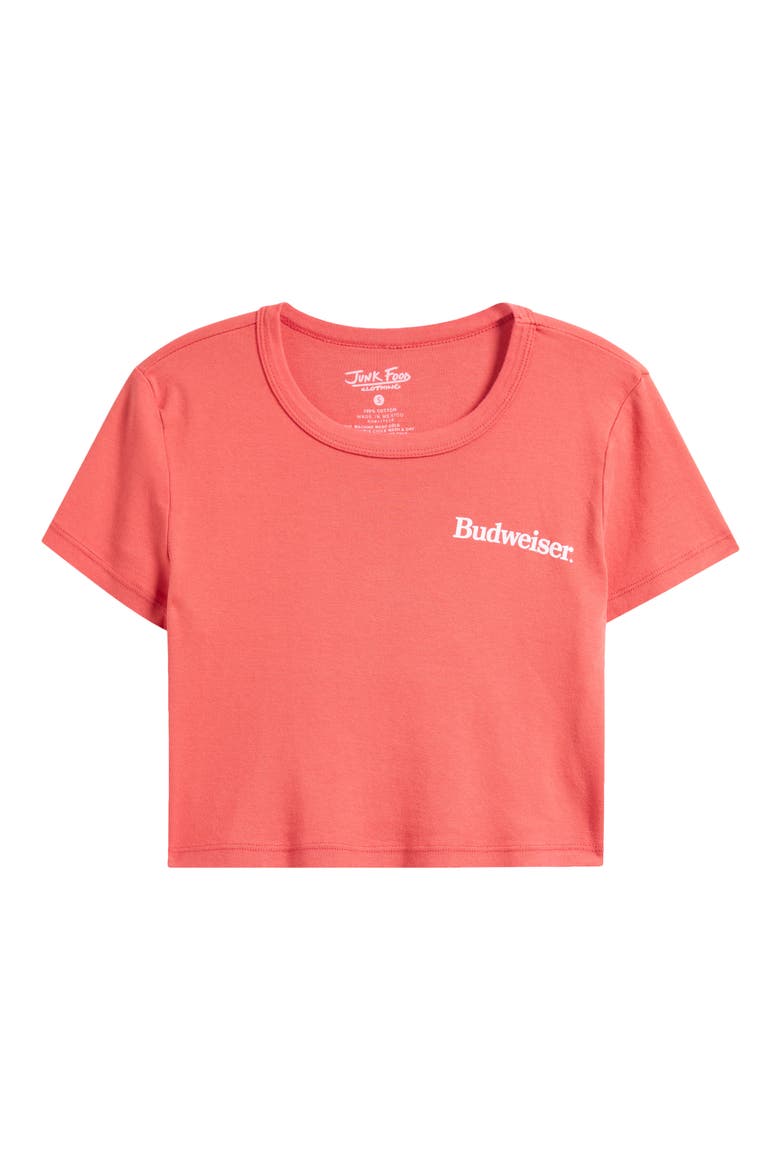 Budweiser Label Crop Cotton Graphic T-Shirt, Alternate, color, RED