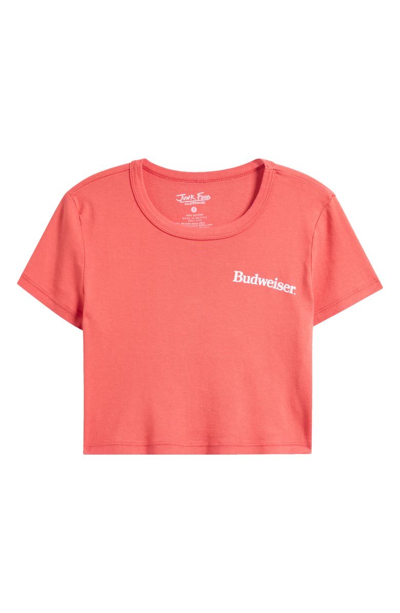 Junk Food Budweiser Label Crop Cotton Graphic T-Shirt, Alternate, color, Red