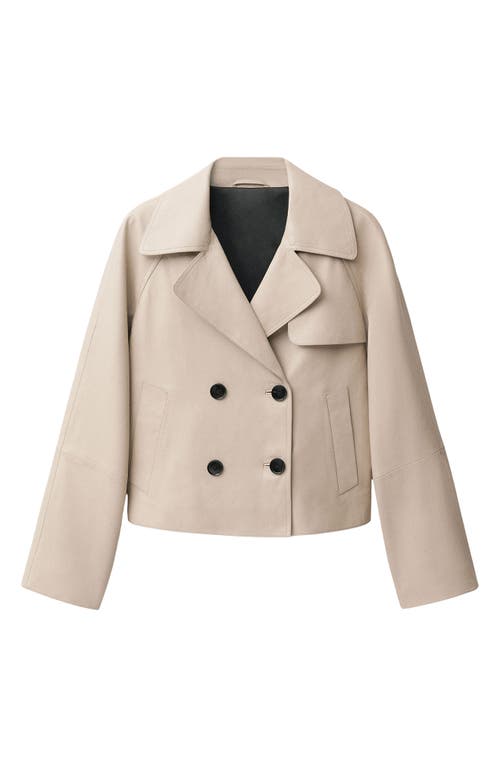 Mango Crop Leather Trench Coat In Ice Grey