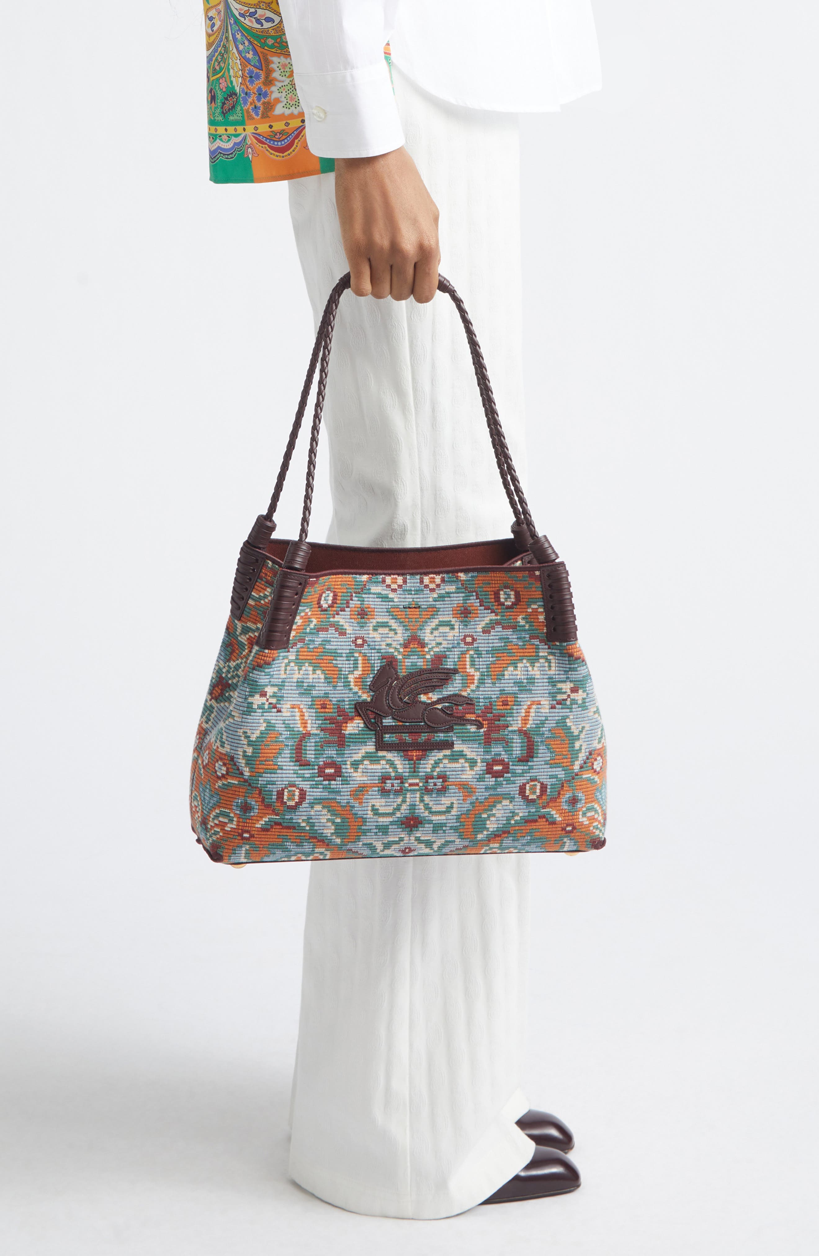 Etro Medium Libra Jacquard Tote Bag, Alternate, color, Multicolor Azure Base