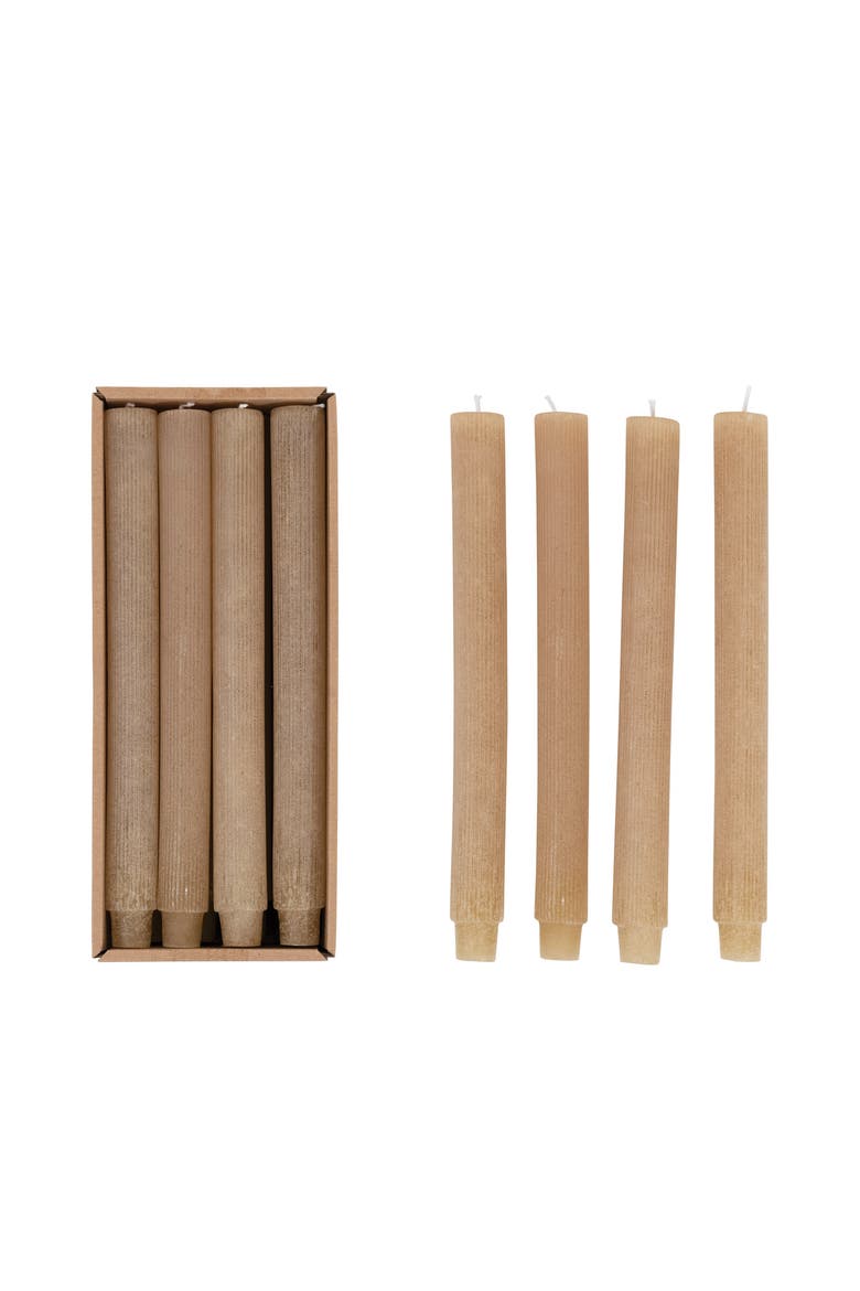Unscented Pleated Taper Candles, Powder Finish, Linen, Boxed Set of 12, Main, color, Beige