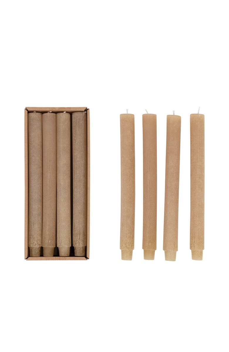 Storied Home Unscented Pleated Taper Candles, Powder Finish, Linen, Boxed Set of 12, Main, color, Beige