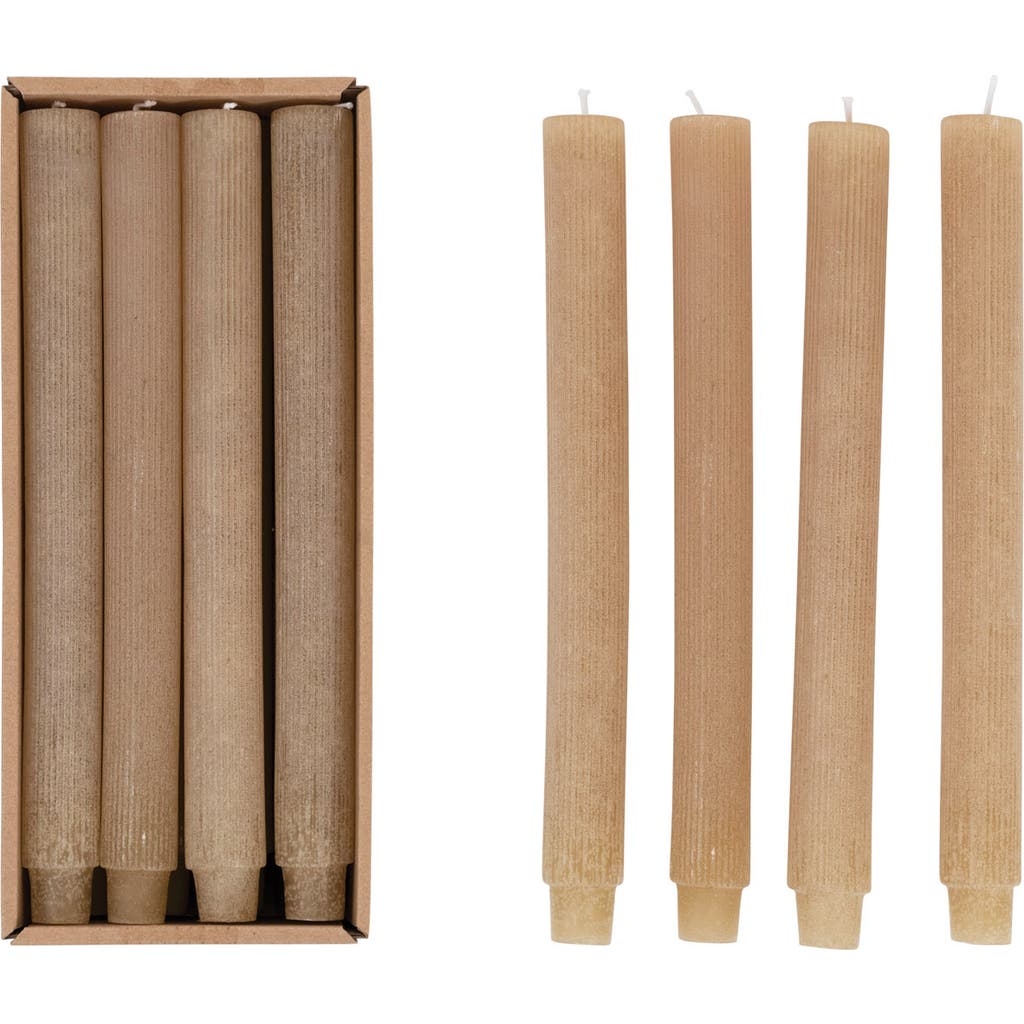 Storied Home Unscented Pleated Taper Candles, Powder Finish, Linen, Boxed Set Of 12 In Brown