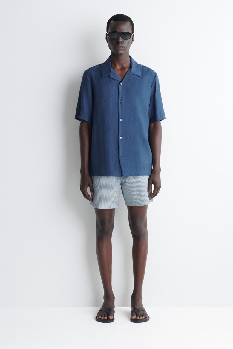 Striped Seersucker Drawstring Swim Trunks, Alternate, color, BLUE / STRIPED