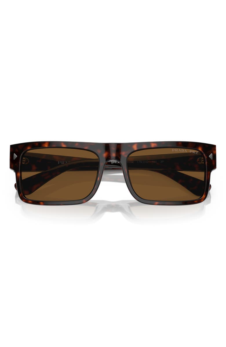 Prada 59mm Polarized Rectangular Sunglasses, Alternate, color, Havana