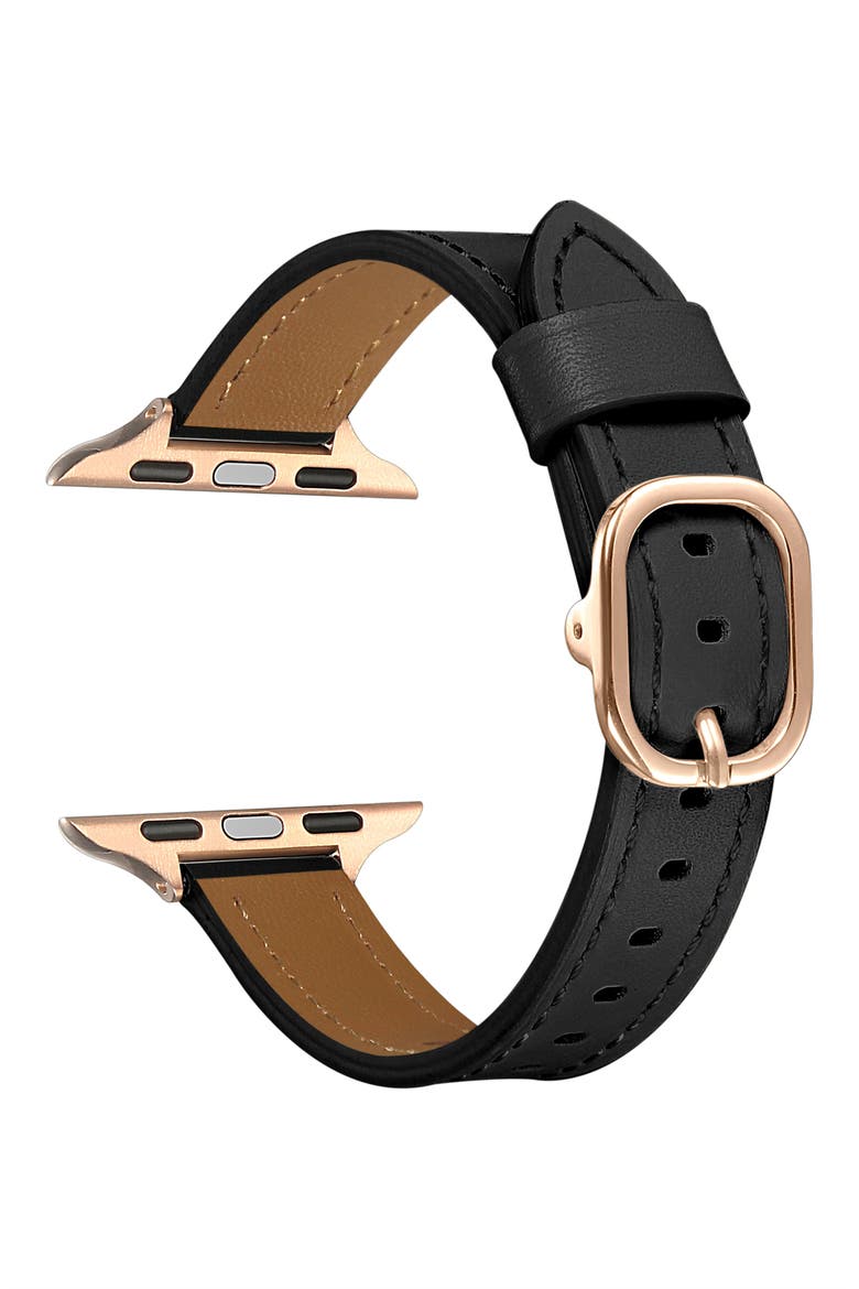 Carmen Skinny Leather Apple Watch® Watchband, Alternate, color, BLACK