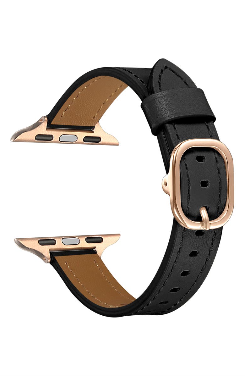 The Posh Tech Carmen Skinny Leather Apple Watch<sup>®</sup> Watchband, Alternate, color, Black